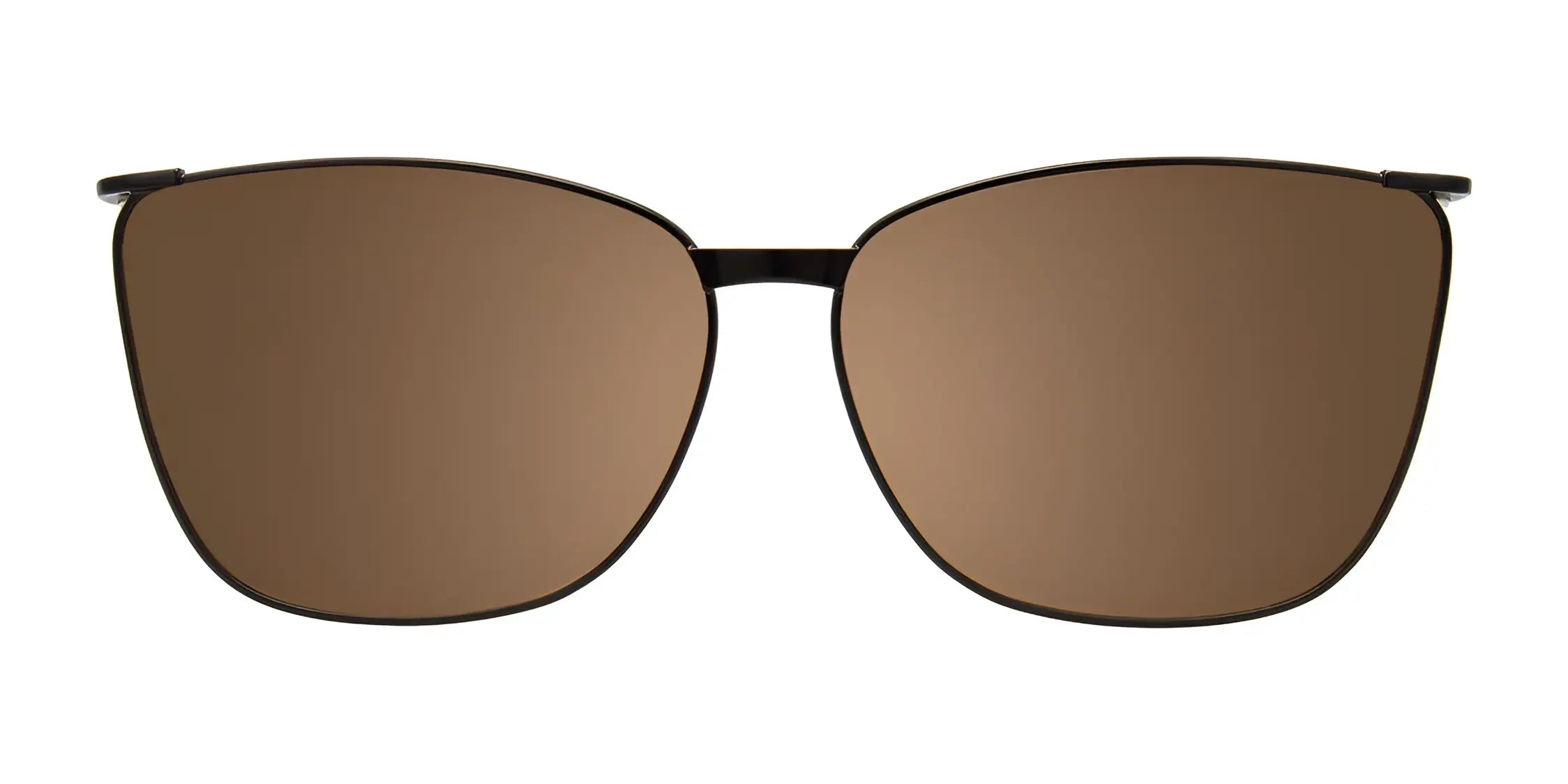 Front view of EasyClip EC686 Eyeglasses with Clip-on Sunglasses, featuring brown-tinted polarized lenses and a thin black frame, displayed against a white background. Brand: EasyClip. Size: 52.